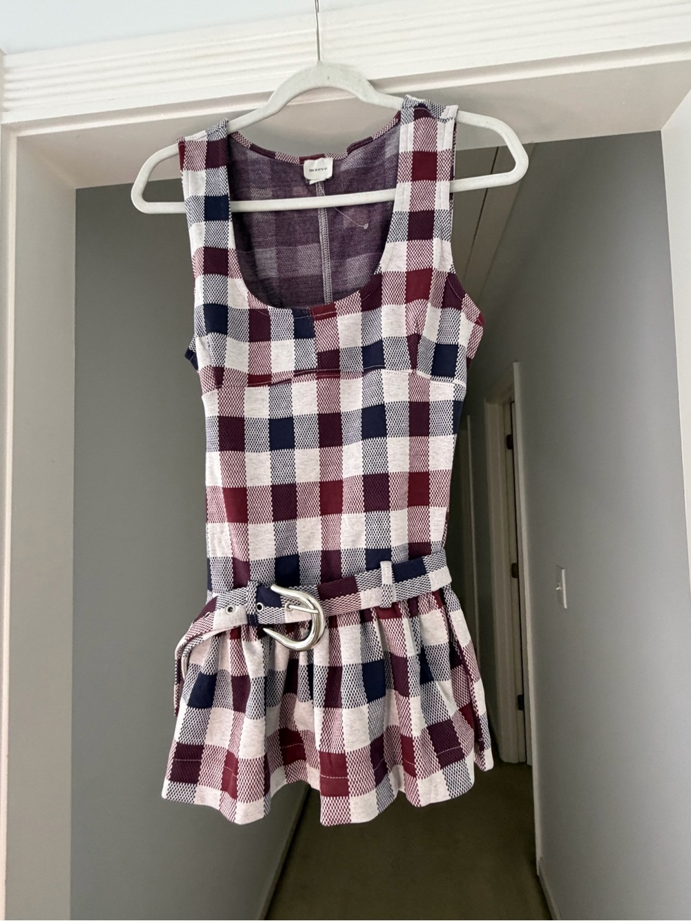 Maeve Plaid Sleeveless Belted shirt - Burgundy, Navy & White